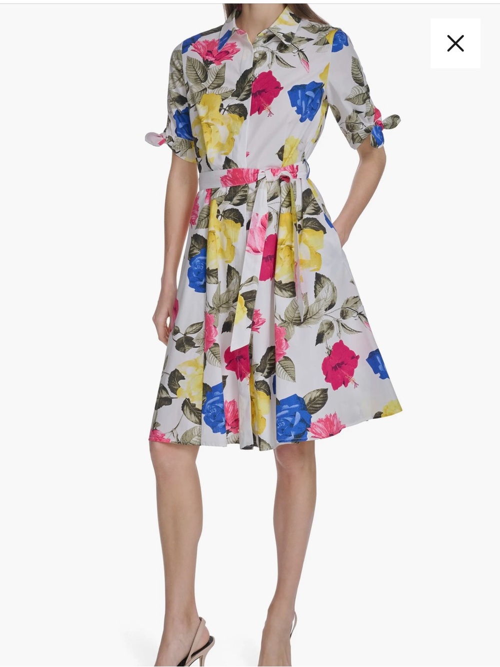 NWT Calvin Klein Floral Cotton Midi Shirtdress Belted Size 12